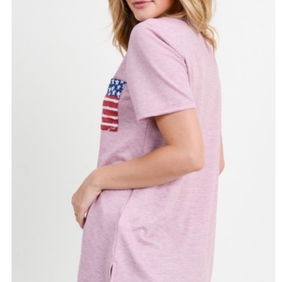 First Love Women’s Patriotic Striped Flag Pocket Tops - Picture 4 of 4